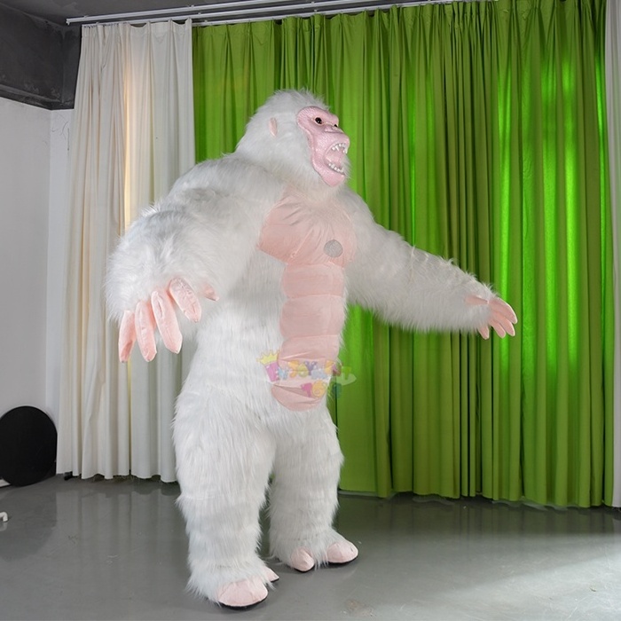 High quality CE long fur inflatable white muscle gorilla mascot costume Halloween King Kong costumes for sale