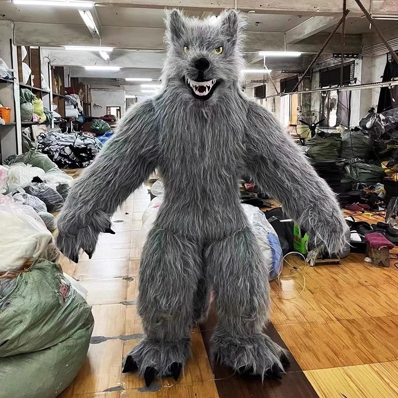 Big Grey Wolf Inflatable Doll Costume Simulation Wolf Cartoon Doll Costume Performance Long Hair Inflatable Costume