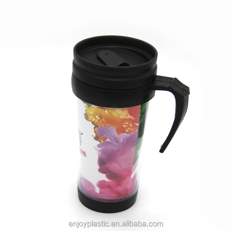 Manufacturer's direct-selling plastic travel mug with handle lid double water cup.