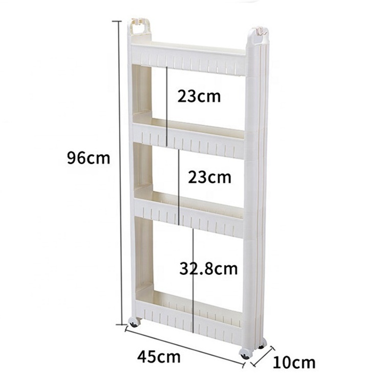 10cm Narrow Shelf Slide Out Plastic Storage Rack Shelves 4 Tier Slim Rolling Storage Cart with Wheel for Narrow Places