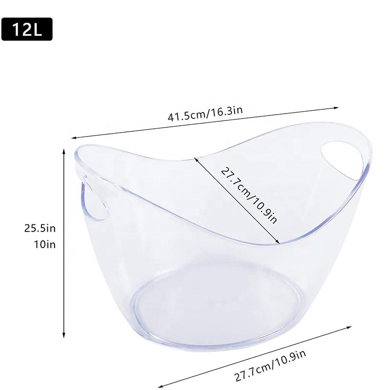 12L Ice Beverage Tub Large Drink Bucket Clear Acrylic Ice Bucket Wine Champagne Bucket for Parties