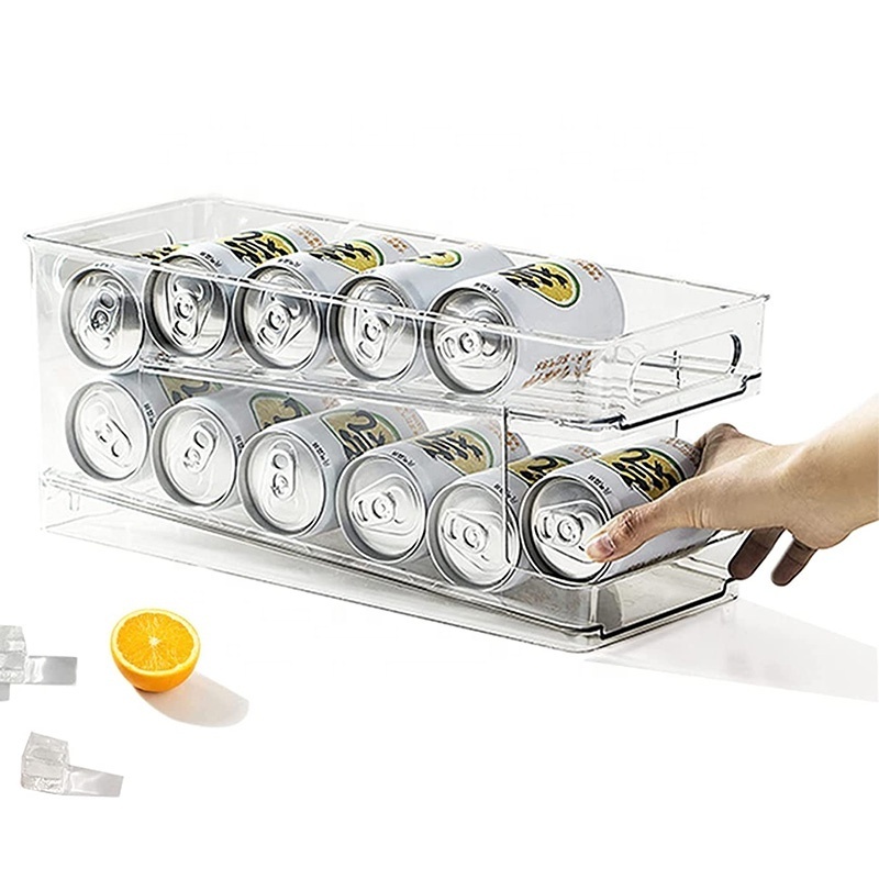 Clear 2-Layer Automatic Dispensing Fridge Soda Bottle Dispenser Can Holder Can Storage Organizer Food Pantry Storage Rack