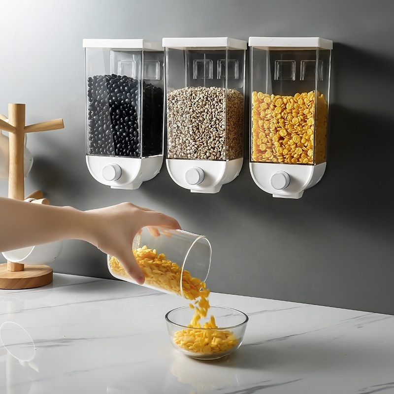 Kitchen Food Storage Container 1500ML Wall Mount Dry Food Dispenser Oatmeal Cereal Dispenser for Beans, Grounds, Oatmeal