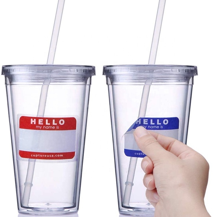 Classic Blank Plastic 16 oz Clear Drinking Tumbler Insulated Double Wall Tumbler Cup with Lid and Reusable Straw