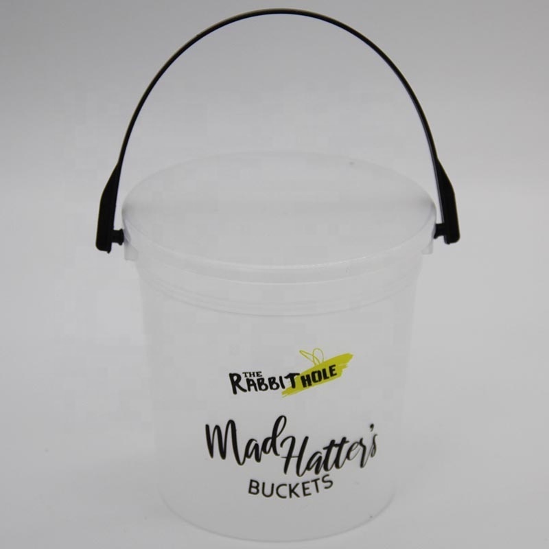 Custom Logo BPA FREE Cocktail Buckets Bowl Reusable 32oz Plastic Punch Bucket with Lid