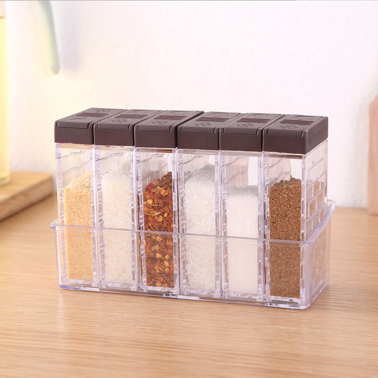 Condiment Jar Storage Container Set of 6 Spice Shaker Jars Seasoning Box with Tray for Salt Sugar Cruet Pepper