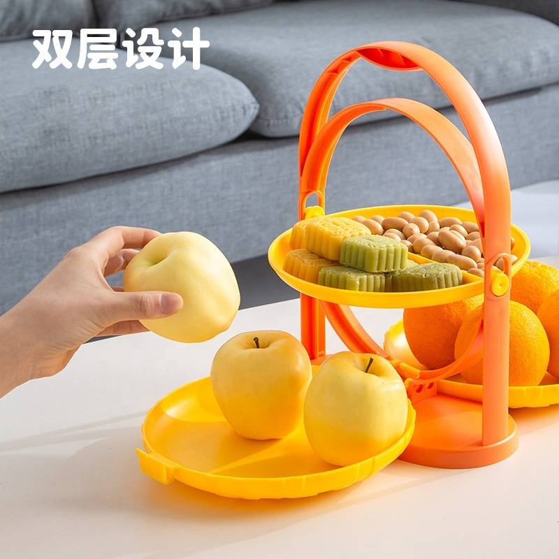 New Design Plastic Folding Double layer Fruit Plate Creative Acrylic Multi Sectional Snack Serving Tray with Handle