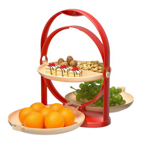 New Design Plastic Folding Double layer Fruit Plate Creative Acrylic Multi Sectional Snack Serving Tray with Handle