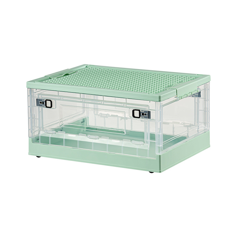 26 L  50 L 88 L Collapsible Storage Bins Clear Plastic Folding Storage Box with Double Door and nail Lid