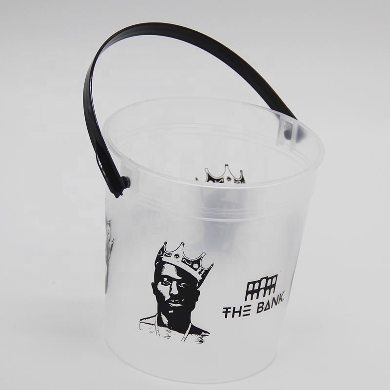 Custom Logo BPA FREE Cocktail Buckets Bowl Reusable 32oz Plastic Punch Bucket with Lid