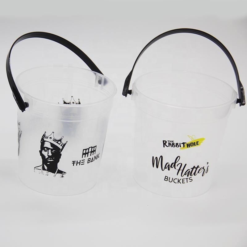 Custom Logo BPA FREE Cocktail Buckets Bowl Reusable 32oz Plastic Punch Bucket with Lid