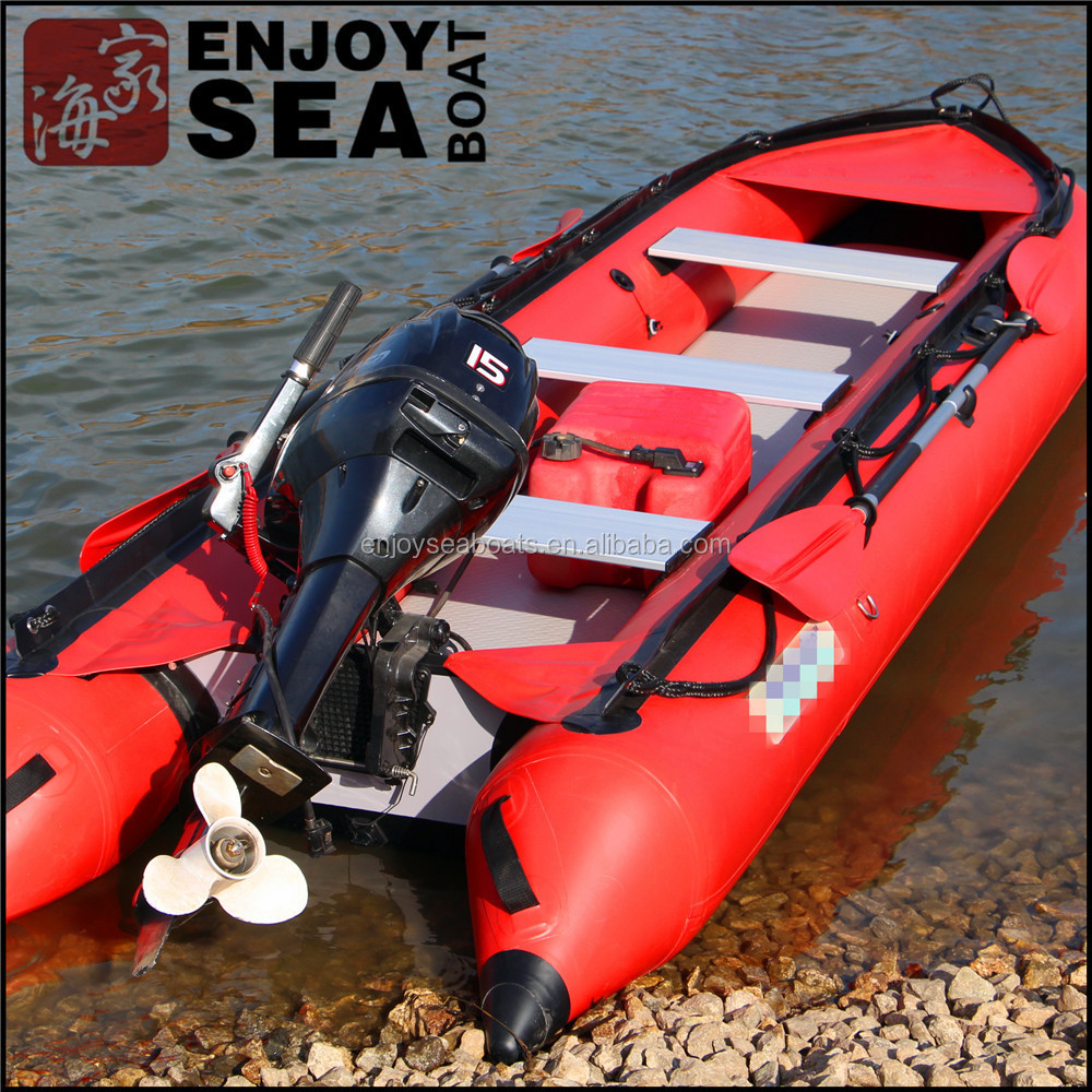 Cheap marine grade Red inflatable fishing kayak boat with outside motor Qingdao !