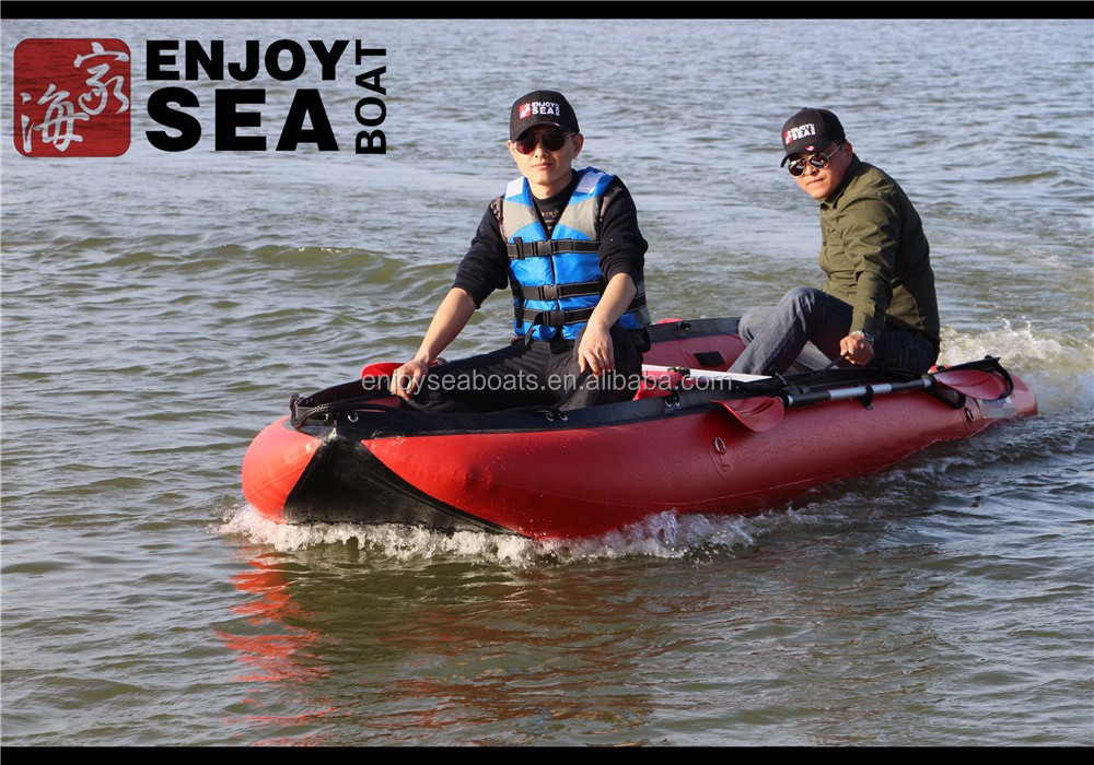 Cheap marine grade Red inflatable fishing kayak boat with outside motor Qingdao !