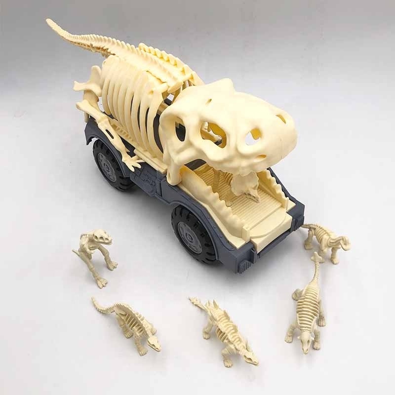 2024 New Arrival Dinosaur Bone Carrier Transport Trucks With 5 Mini Dinosaurs Toddler Vehicle Toy Skeleton Car Set  For Kids