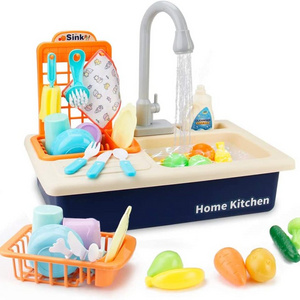 Play Sink with Running Water Pretend Role Play Kitchen Toys Set with Faucet Play Kitchen Toy Sink Electronic Dishwasher For Kid