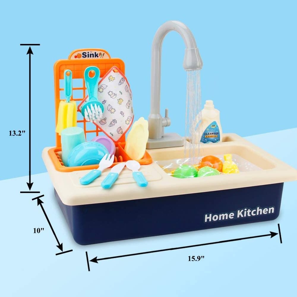 Play Sink with Running Water Pretend Role Play Kitchen Toys Set with Faucet Play Kitchen Toy Sink Electronic Dishwasher For Kid