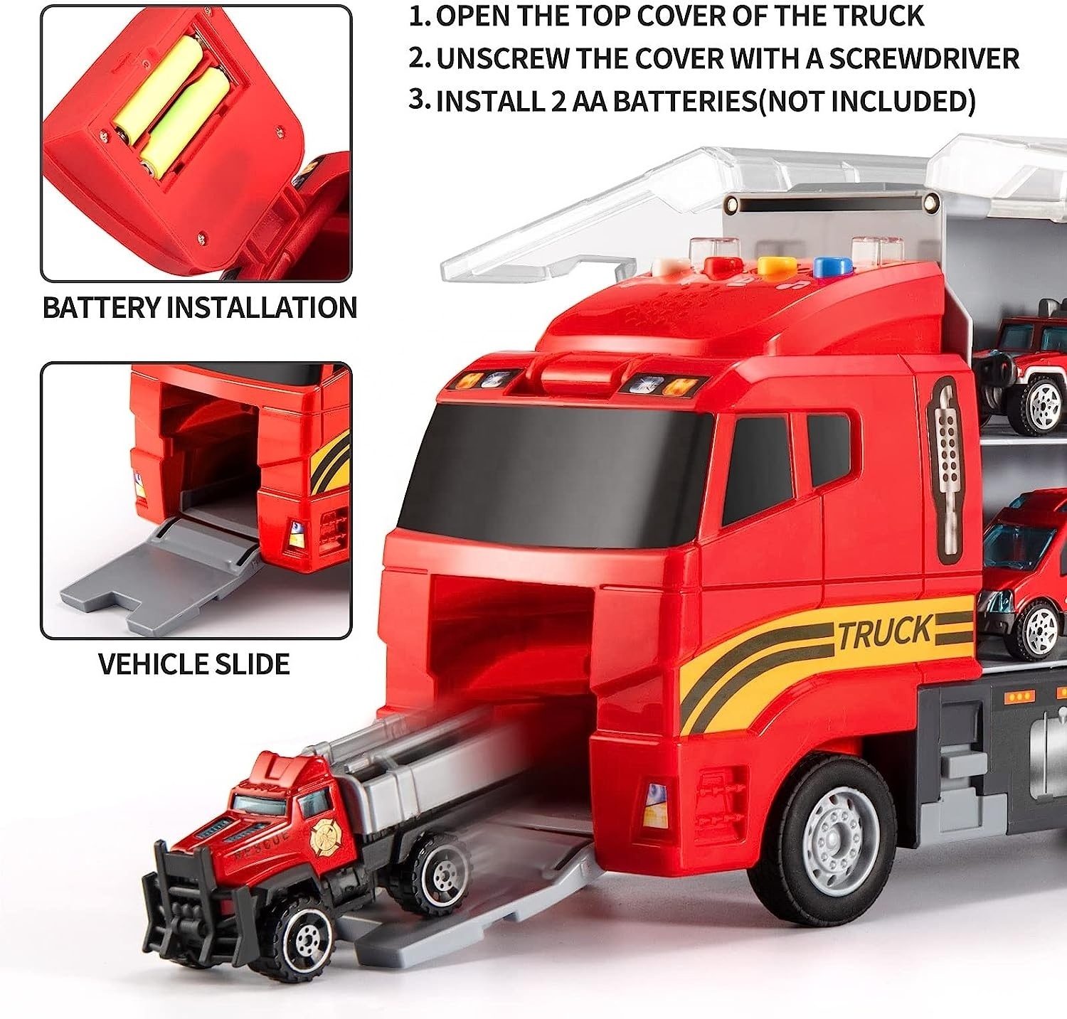 Storage Truck Toddler Toys for 3-9 Years Old Boys Die-cast Emergency Fire Rescue Vehicle Double Side Transport Car Toy