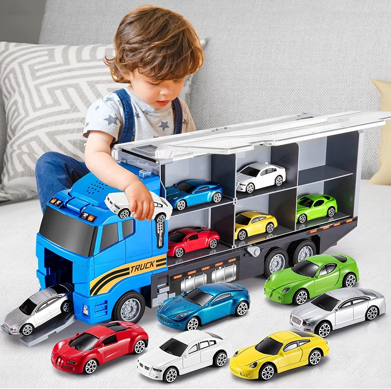 Storage Truck Toddler Toys for 3-9 Years Old Boys Die-cast Emergency Fire Rescue Vehicle Double Side Transport Car Toy