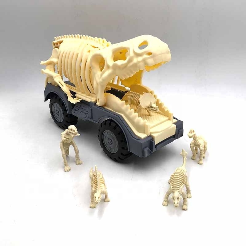 2024 New Arrival Dinosaur Bone Carrier Transport Trucks With 5 Mini Dinosaurs Toddler Vehicle Toy Skeleton Car Set  For Kids