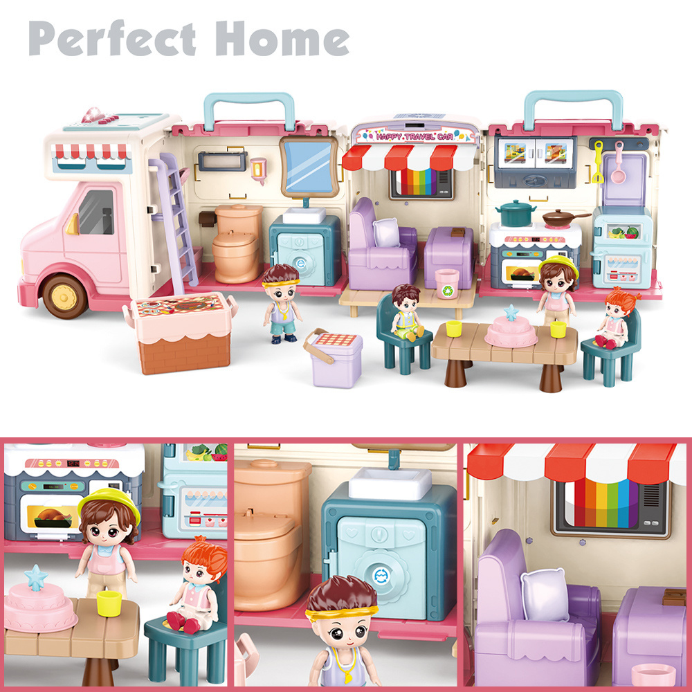 Pretend Play Doll House School Set Touring Car Perfect Home Inertia Vehicle with Sound and Music Doll House Toy for Children