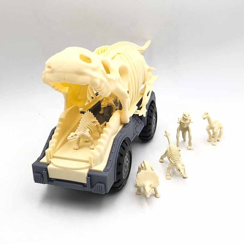 2024 New Arrival Dinosaur Bone Carrier Transport Trucks With 5 Mini Dinosaurs Toddler Vehicle Toy Skeleton Car Set  For Kids