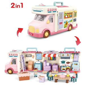 Pretend Play Doll House School Set Touring Car Perfect Home Inertia Vehicle with Sound and Music Doll House Toy for Children