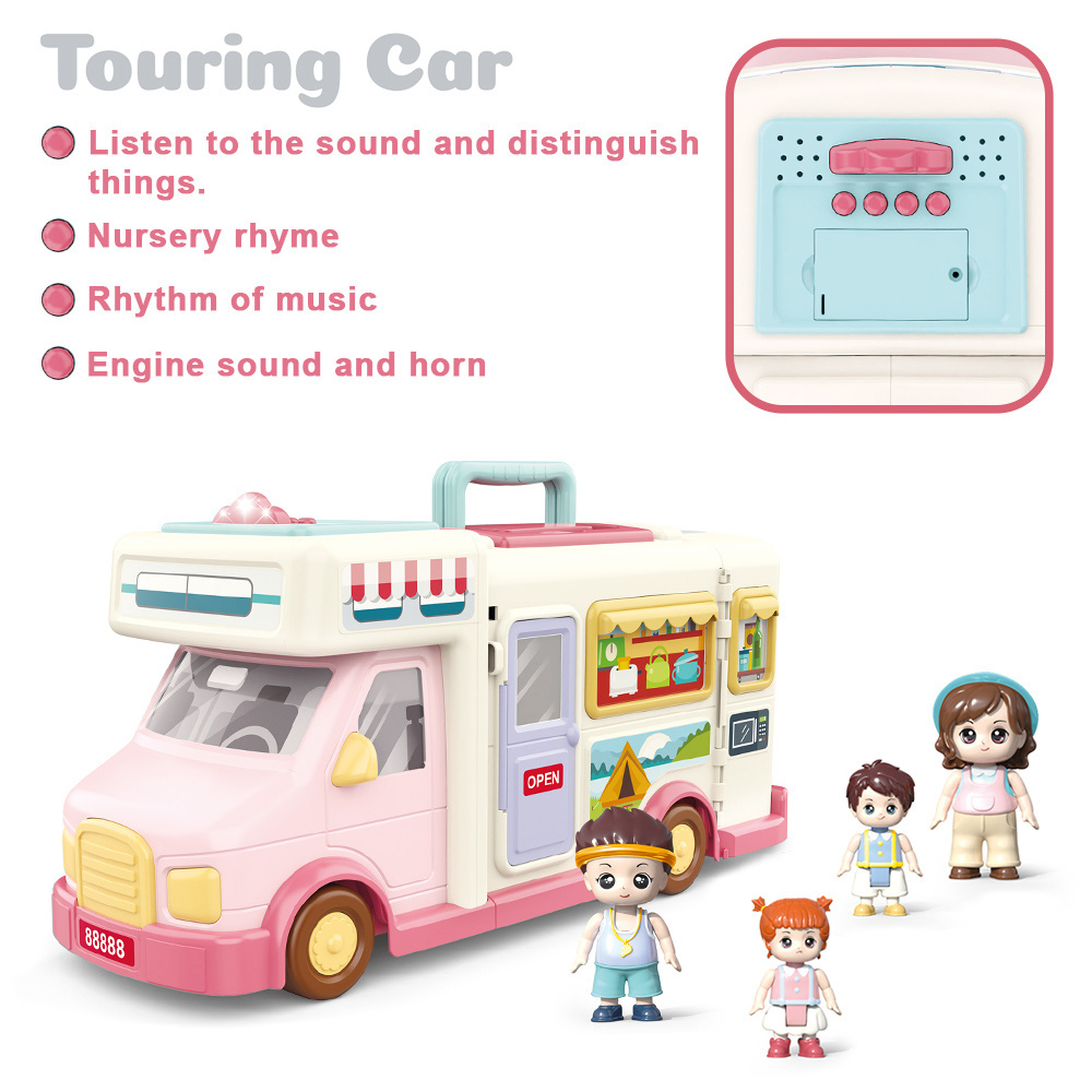 Pretend Play Doll House School Set Touring Car Perfect Home Inertia Vehicle with Sound and Music Doll House Toy for Children