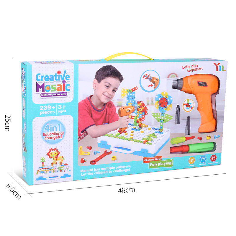 239PCS DIY 3D Educational platter Puzzle Building Block Set with Pegboard Toy Drill Button Screw Driver Tool Kits