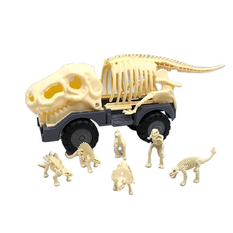 2024 New Arrival Dinosaur Bone Carrier Transport Trucks With 5 Mini Dinosaurs Toddler Vehicle Toy Skeleton Car Set  For Kids