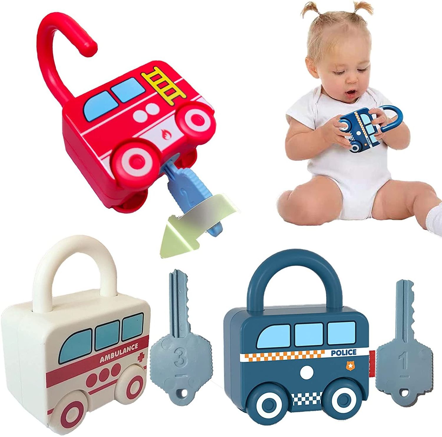 On-line hot selling unlocking educational toys Learning Locks with Keys Unlock Toy car for Children Boys Girls Kids Gift