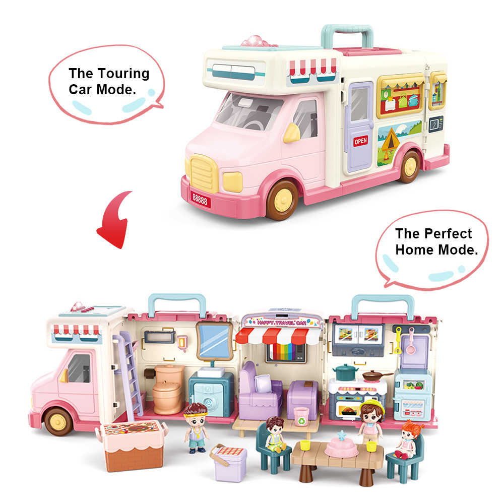 Pretend Play Doll House School Set Touring Car Perfect Home Inertia Vehicle with Sound and Music Doll House Toy for Children