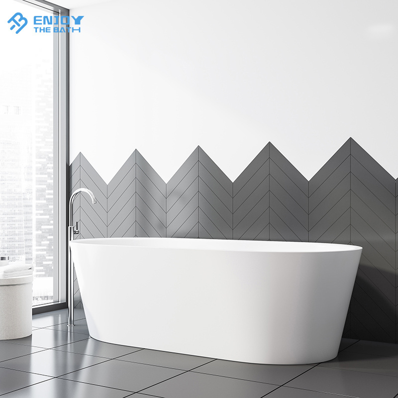 Modern European Design Rectangle Solid Surface Artificial Marble Stone Freestanding Soaker Bathtub