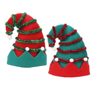 New Design Xmas New Year Christmas Hat LED Light Up Felt Christmas Elf Hat For Festive Holiday Party Supplies