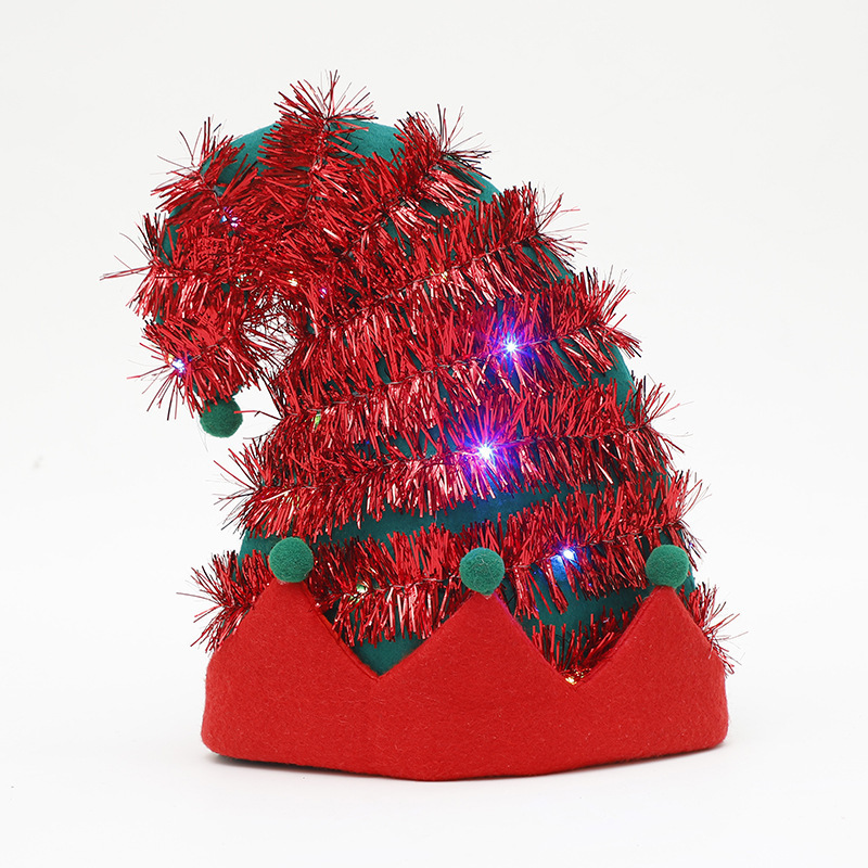 New Design Xmas New Year Christmas Hat LED Light Up Felt Christmas Elf Hat For Festive Holiday Party Supplies