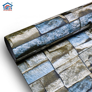 Vinyl Vintage Blue Faux Brick Stone 3D Wallpaper for Home Grey Wall Decor