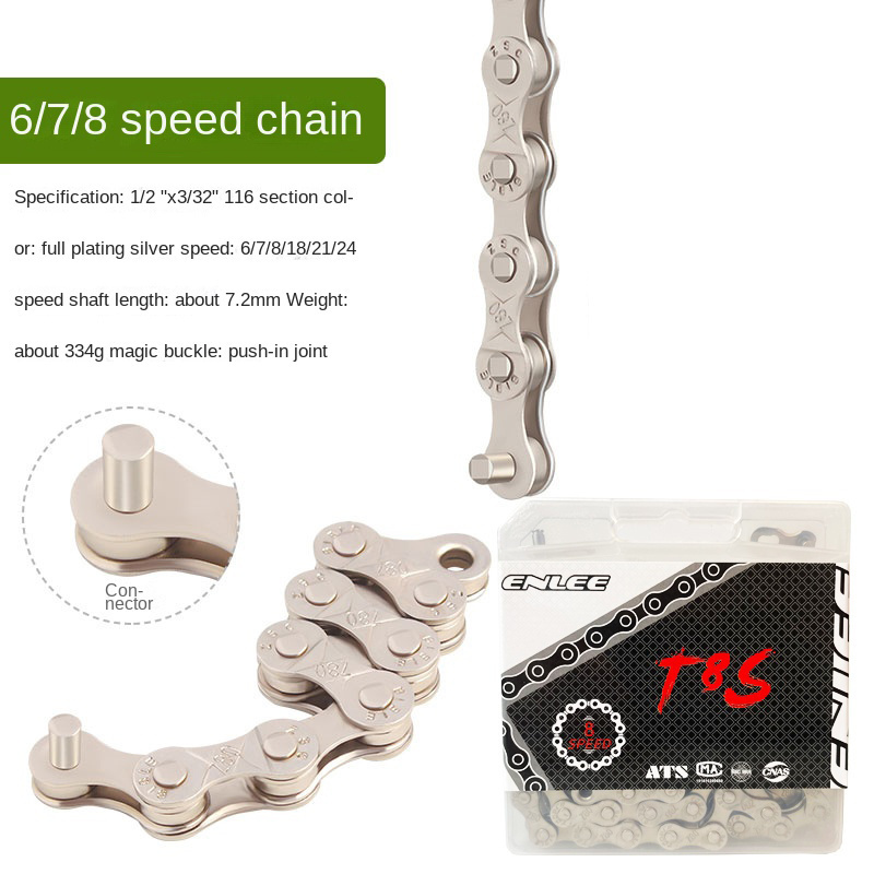 Velocidade Electroplated Silver Bicycle Chain 116 Links 6 7 8 9 10 11 12 Speed ENLEE MTB Road Bike Chain