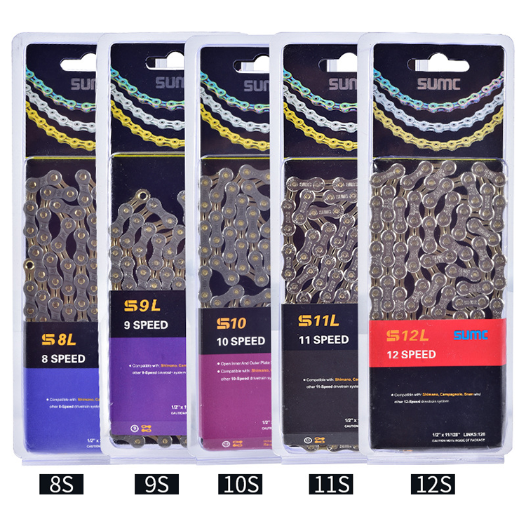 SUMC Golden Gray 116 Links Bicycle Chain Semi Hollow Road Bike chains 8/9/10/11/12 Speed MTB Bicycle Chain