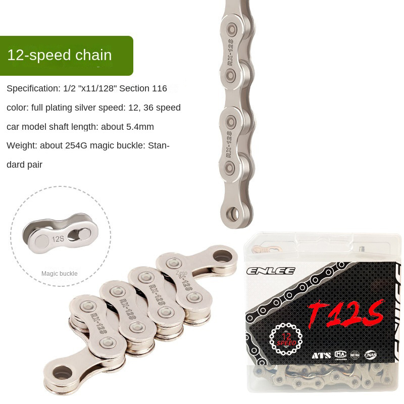 Velocidade Electroplated Silver Bicycle Chain 116 Links 6 7 8 9 10 11 12 Speed ENLEE MTB Road Bike Chain