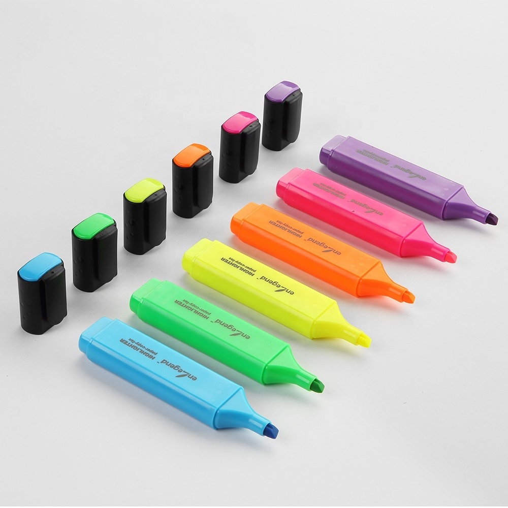 Good quality classic style multi colored flat square barrel highlighter pen for office and school use