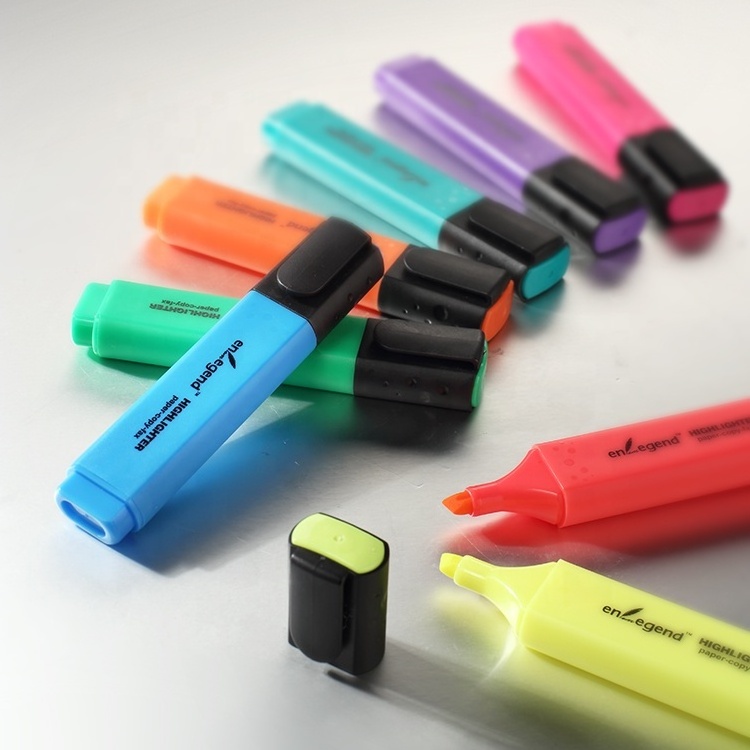 Good quality classic style multi colored flat square barrel highlighter pen for office and school use