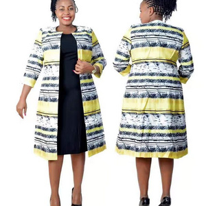 Women Clothes Wholesale Vendor Popular Colored Stripe Dress African women plus size dress suit two pieces set Factory Long Coat