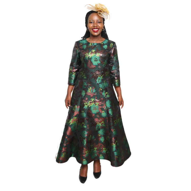 High Quality Church Ladies Dress African Turkey Office Ladies 5xl Plus Size Women Single Dress with Elegant Flora Pattern