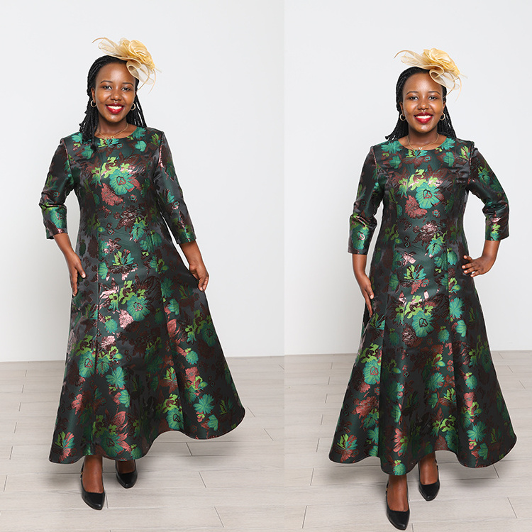 High Quality Church Ladies Dress African Turkey Office Ladies 5xl Plus Size Women Single Dress with Elegant Flora Pattern