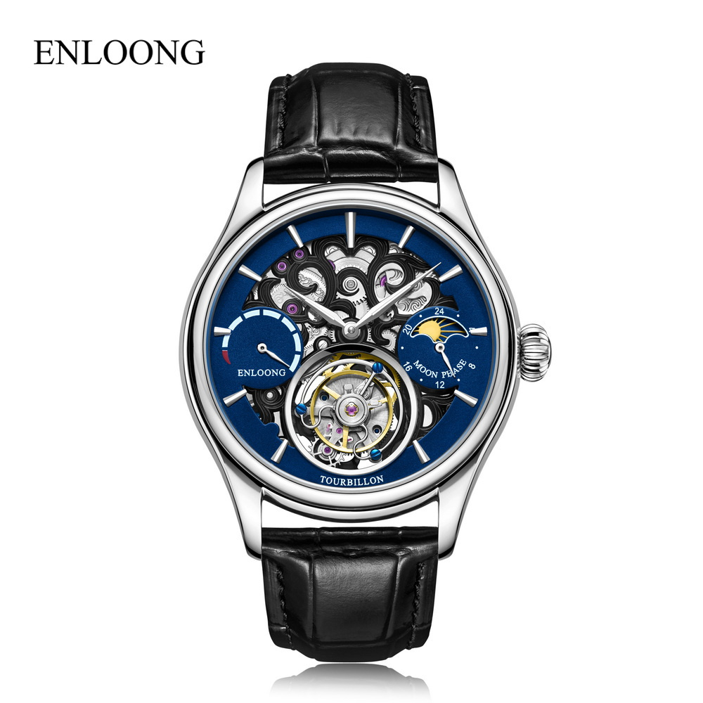 ENLOONG Best Affordable Luxury Tourbillon Watch Skeleton Premium Watches Power Display Moonphase Tourbillon Watch for Men