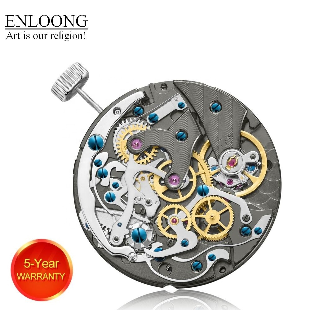 ENLOONG Luxury Chronograph Mechanical Watch Movement Black OEM Logo Custom Blue Screws ST19 ST1901 Movement Manual Winding