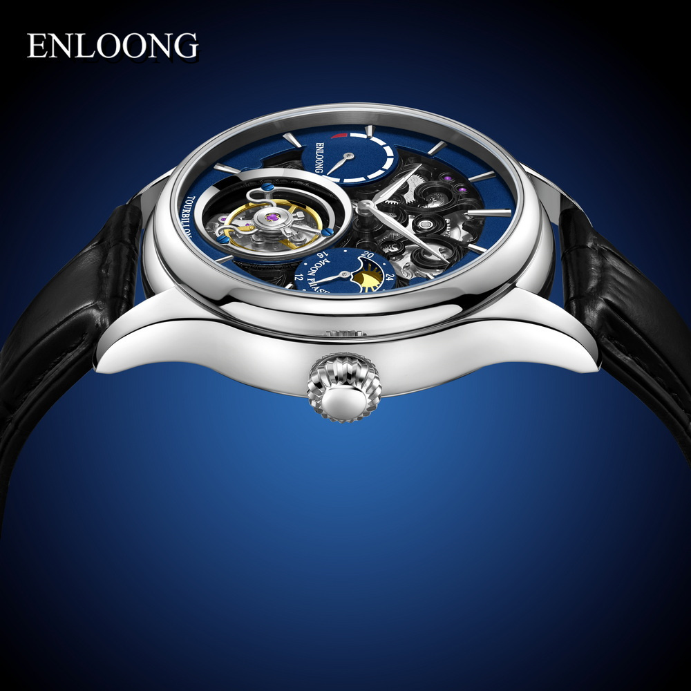 ENLOONG Best Affordable Luxury Tourbillon Watch Skeleton Premium Watches Power Display Moonphase Tourbillon Watch for Men