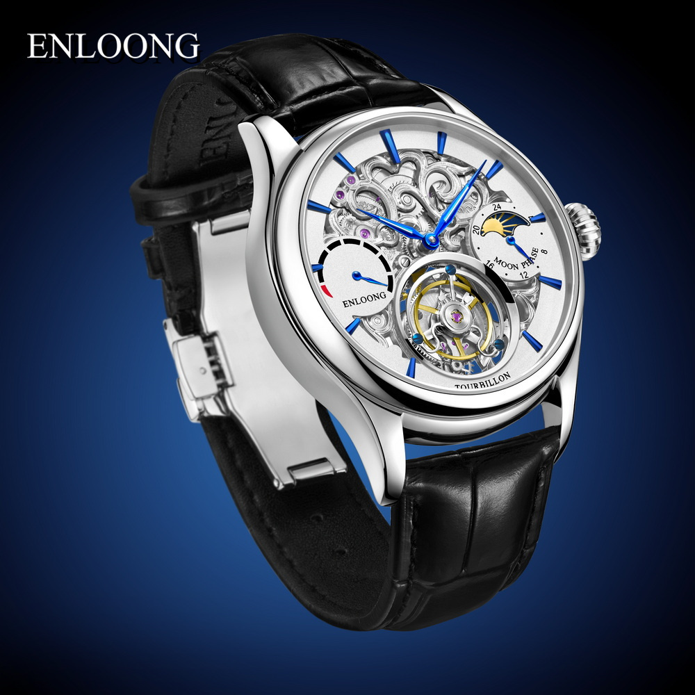 ENLOONG Best Affordable Luxury Tourbillon Watch Skeleton Premium Watches Power Display Moonphase Tourbillon Watch for Men