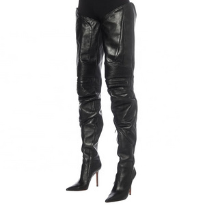 New Fashion Ladies Black Leather Women's Boots High Quality Ladies Pointed Toe Over-the-Knee Boots