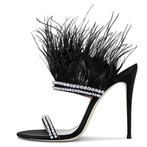 Designer Sandals 2021 Summer Open Toe Women Shoes High Quality Luxury Diamond Feather Heeled Sandals Sexy Sandals