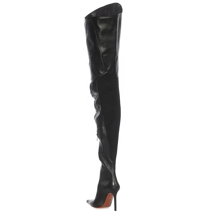 New Fashion Ladies Black Leather Women's Boots High Quality Ladies Pointed Toe Over-the-Knee Boots